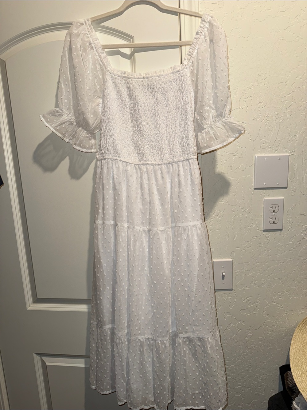 White Swiss Dot Puff Sleeve Midi Dress